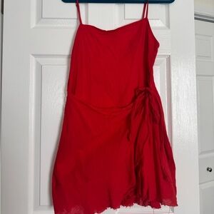 Princess Polly Red Wrap Style Spaghetti Strap Dress